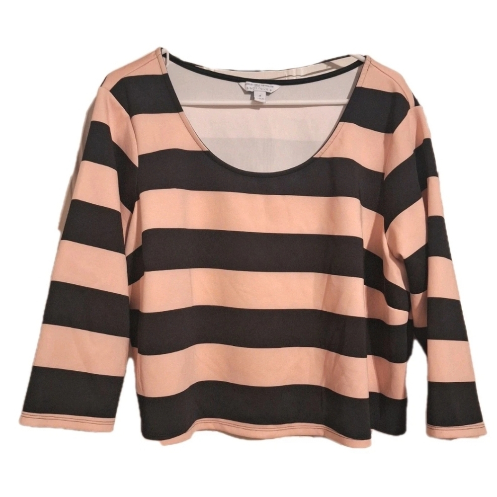 Ashley Nell Tipton Women's 1X Striped Crop Top Peach Black Nautical Preppy EUC